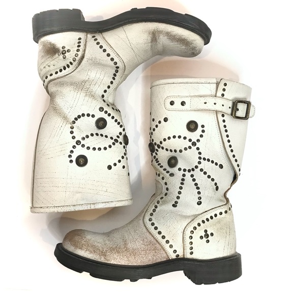 ASH Studded Boots Buckle Strap Distressed Engineer - Picture 3 of 15